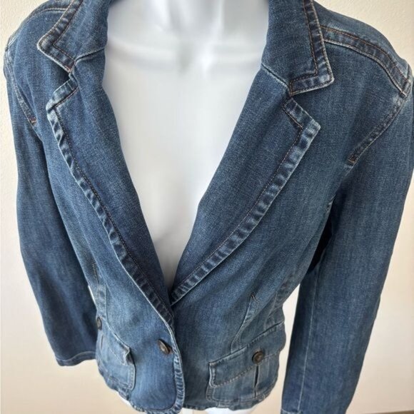 Eddie Bauer Blazer XL Denim VTG Button Up Pockets Slit Boho Streetwear Cowgirl - Picture 8 of 12